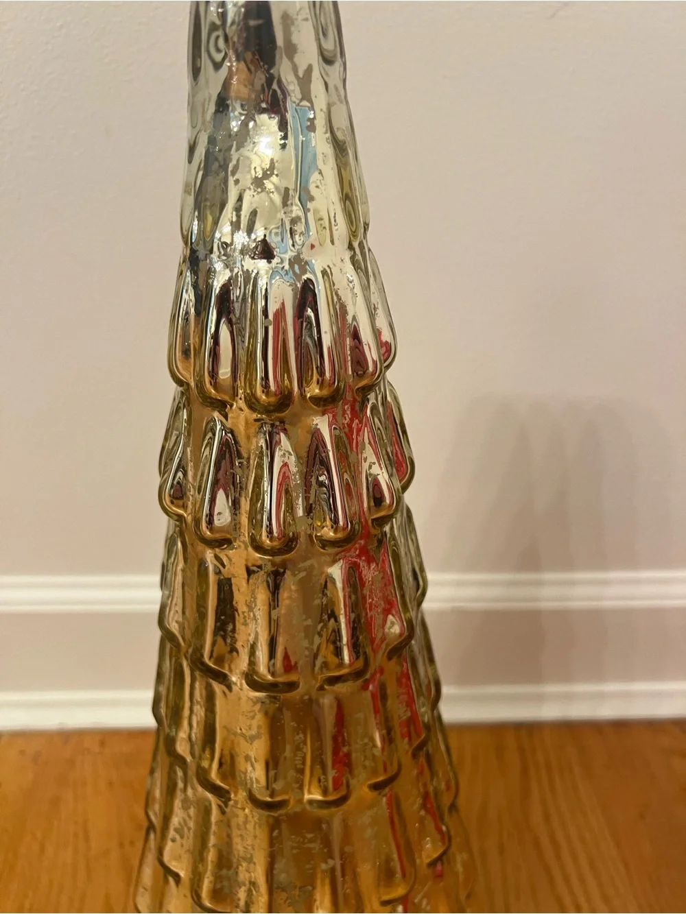 NEW FLAWLESS Stunning CRATE & BARREL Gold Translucent Glass 17.5” CHRISTMAS TREE